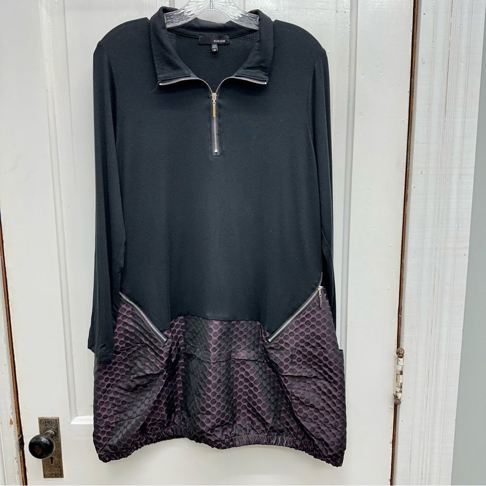 Sun Kim‎ black purple iridescent long sleeve dress women's medium.